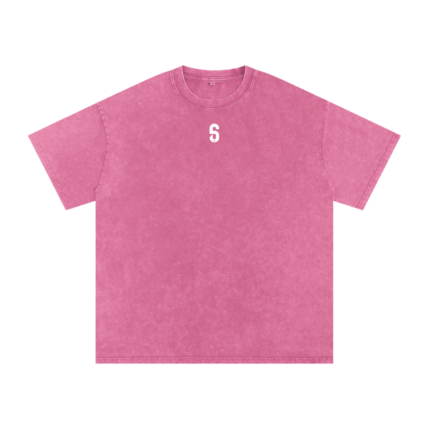 Avant du t-shirt rose acid wash, logo 6AM blanc discret, contraste doux et affirmé.