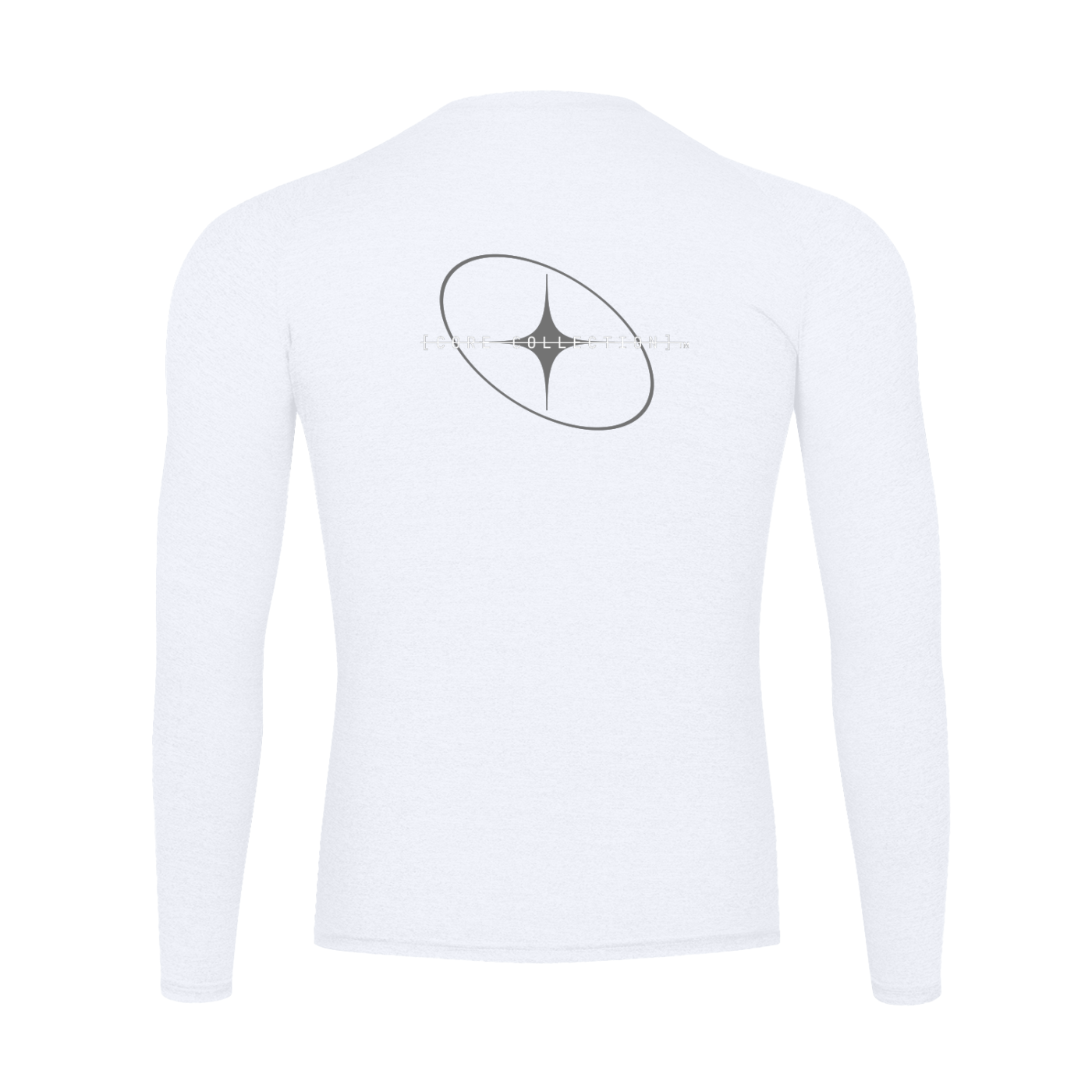 Dos du t-shirt technique à manches longues blanc 6AM, coupe athlétique, tissu respirant, séchage rapide, imprimé graphique au dos.

