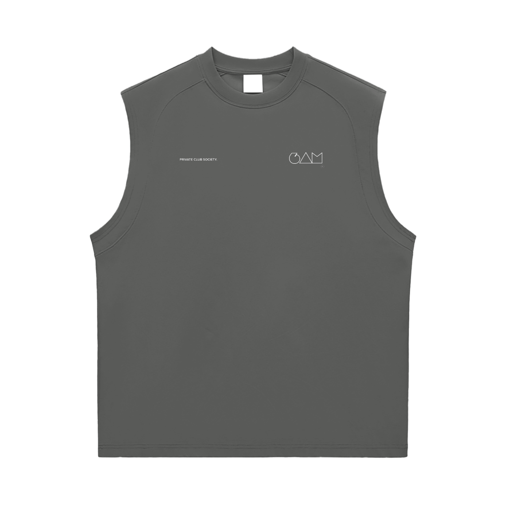 Débardeur technique gris foncé 6AM, tissu Sorona® respirant, coupe athlétique, séchage rapide et confort rafraîchissant.