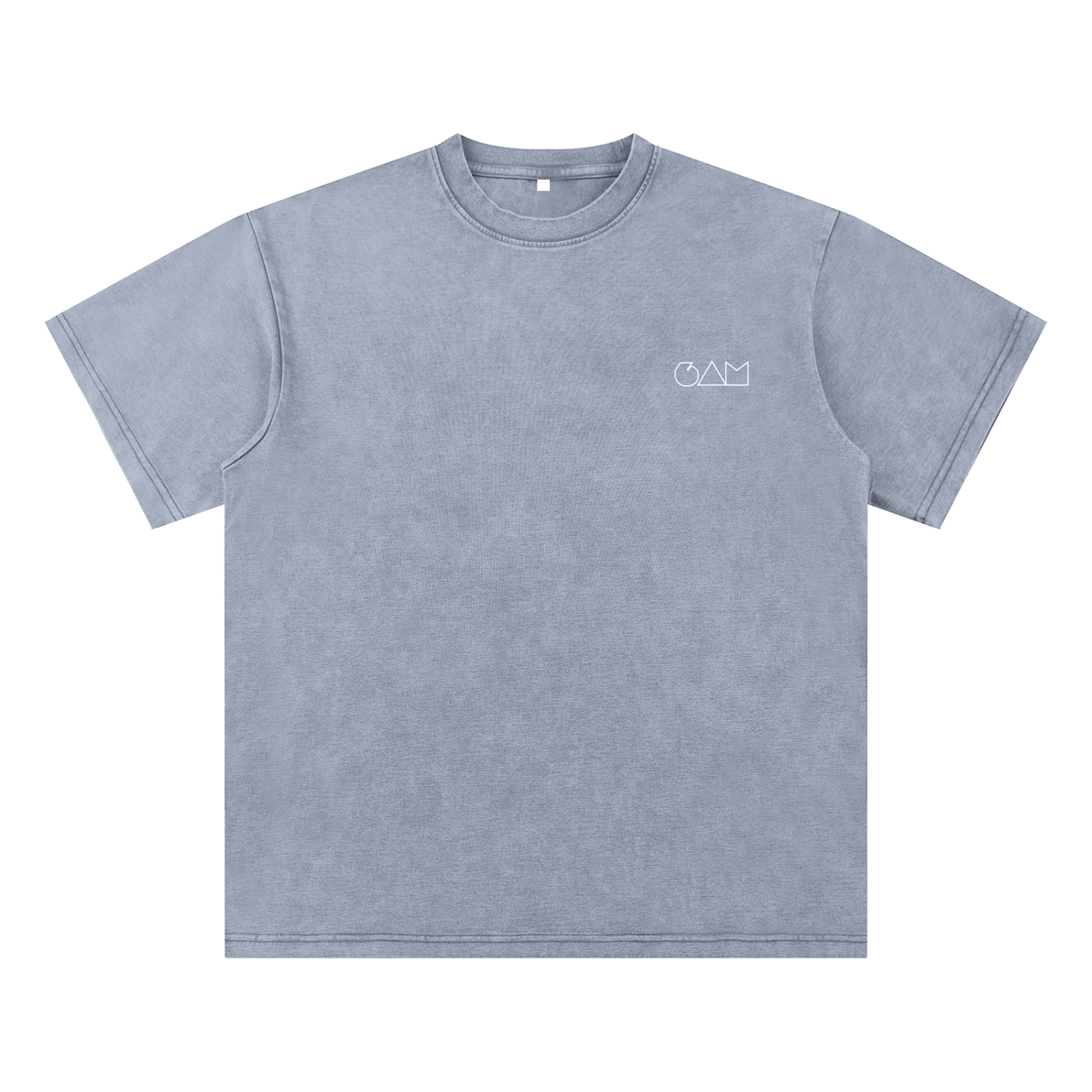 T-shirt bleu clair 6AM coupe boxy oversize, coton épais lavé, texture brute, finition vintage washed.