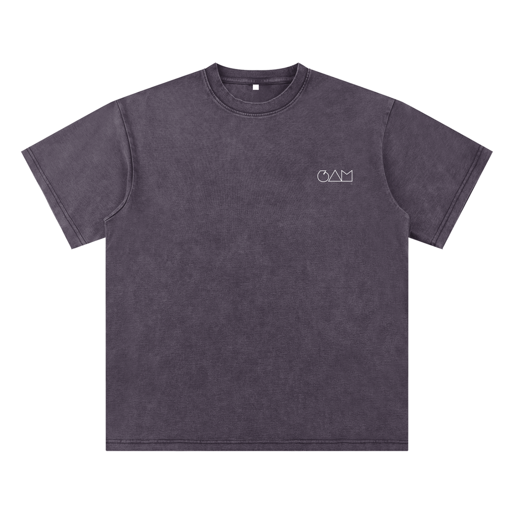 T-shirt bordeaux 6AM coupe boxy oversize, coton épais lavé, texture brute, finition vintage washed.