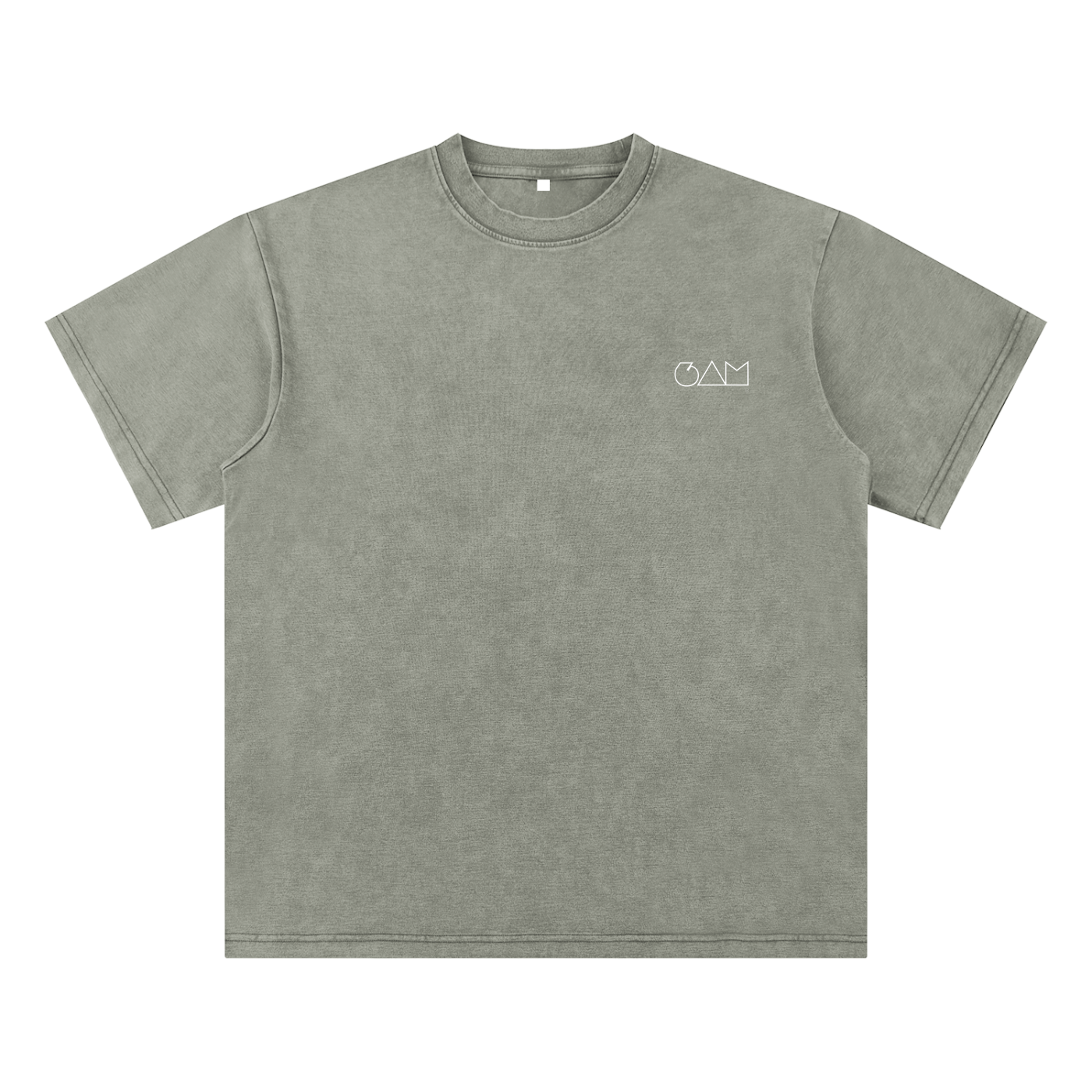  T-shirt gris-beige 6AM coupe boxy oversize, coton épais lavé, texture brute, finition vintage washed.