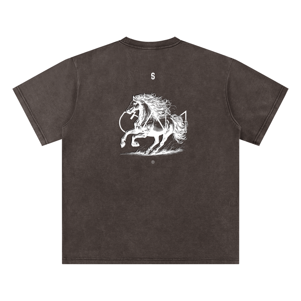 Dos du t-shirt marron 6AM coupe boxy oversize, coton lavé vintage, texture brute et délavage unique.