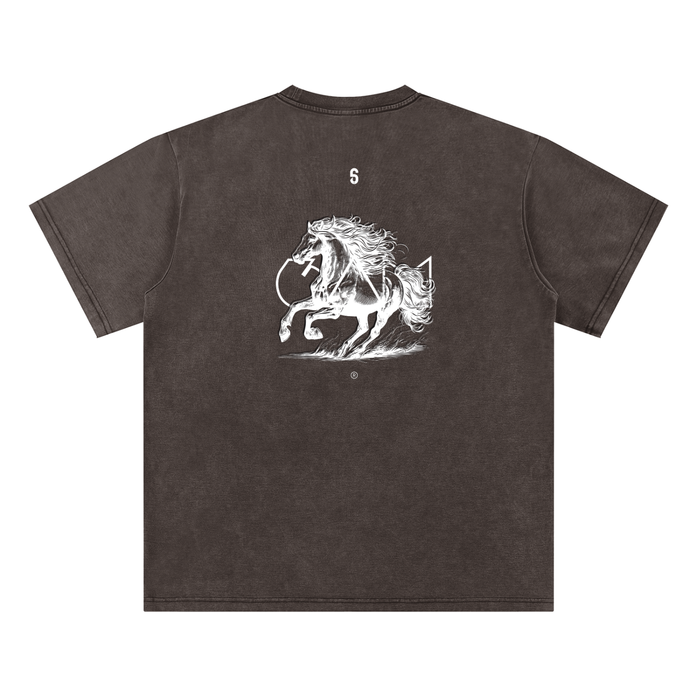 Dos du t-shirt marron 6AM coupe boxy oversize, coton lavé vintage, texture brute et délavage unique.
