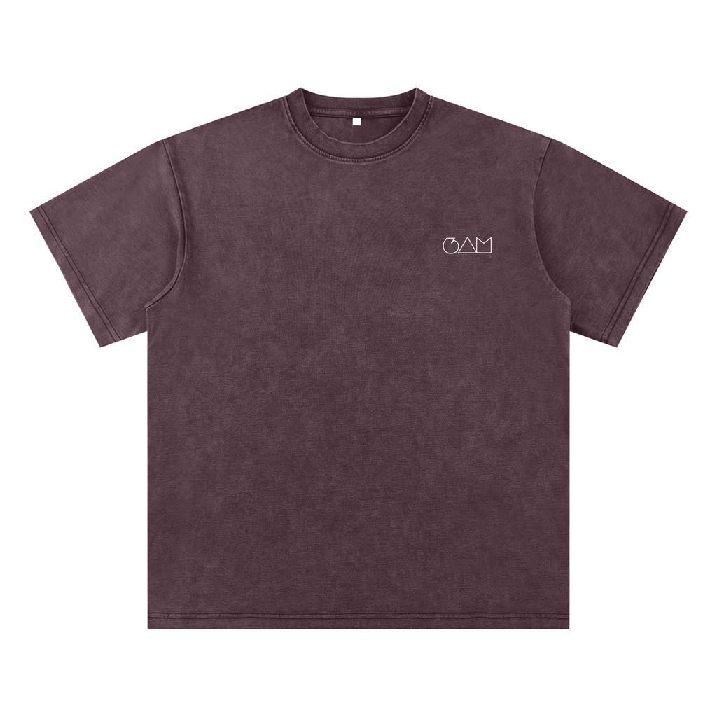  T-shirt rouge 6AM coupe boxy oversize, coton épais lavé, texture brute, finition vintage washed.