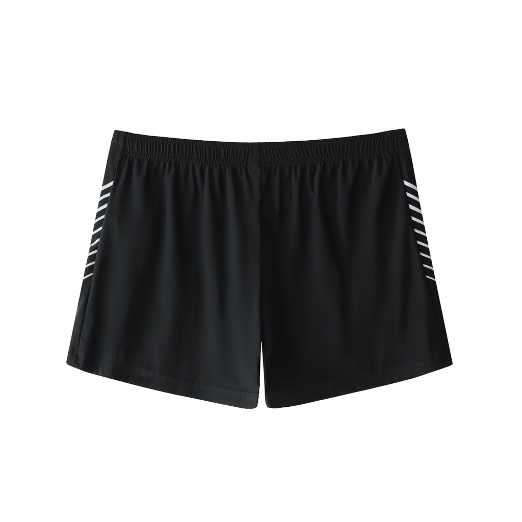 Dos du short de performance noir 6AM, coupe athlétique, léger, quick-dry, bandes latérales ton sur ton.