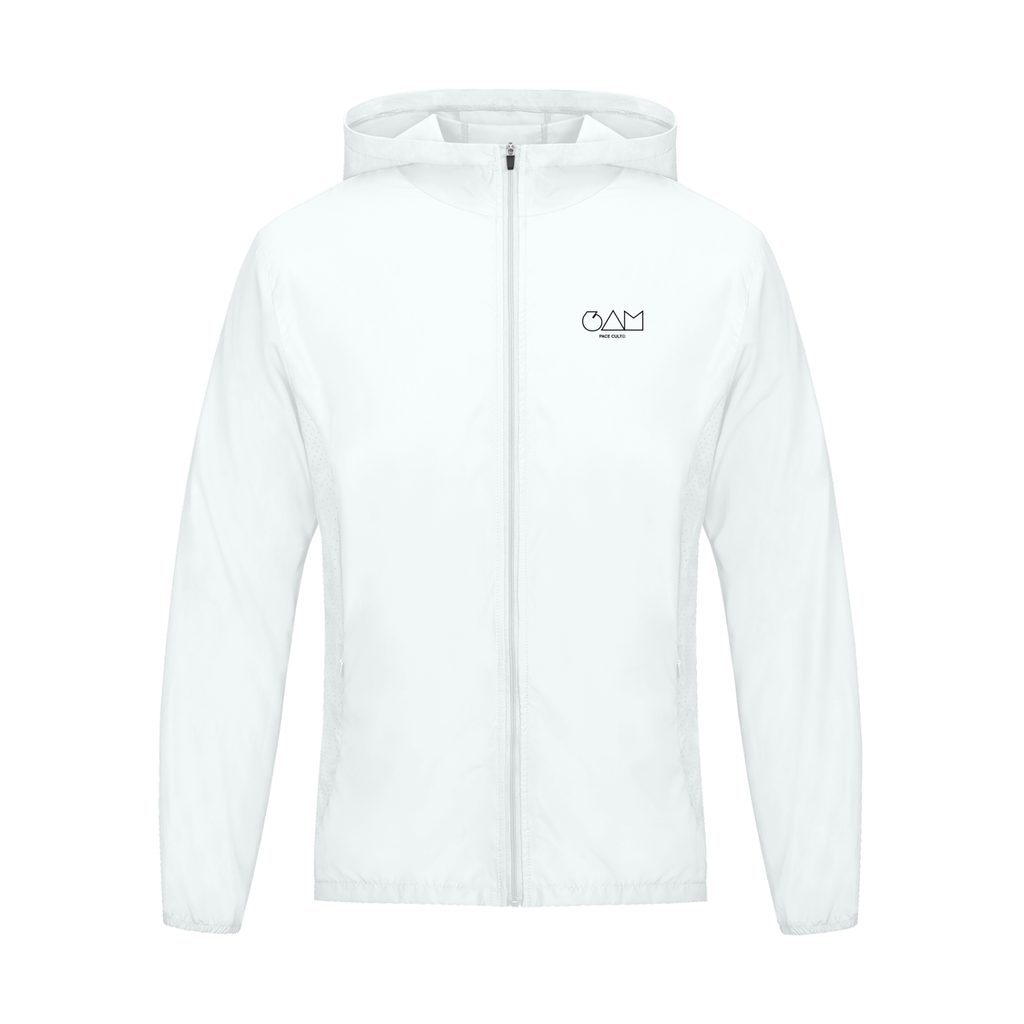 Avant de la veste Softness 6AM Club – logo poitrine minimaliste noir sur blanc, fit technique et lifestyle, pour les routines 6h00 du matin.