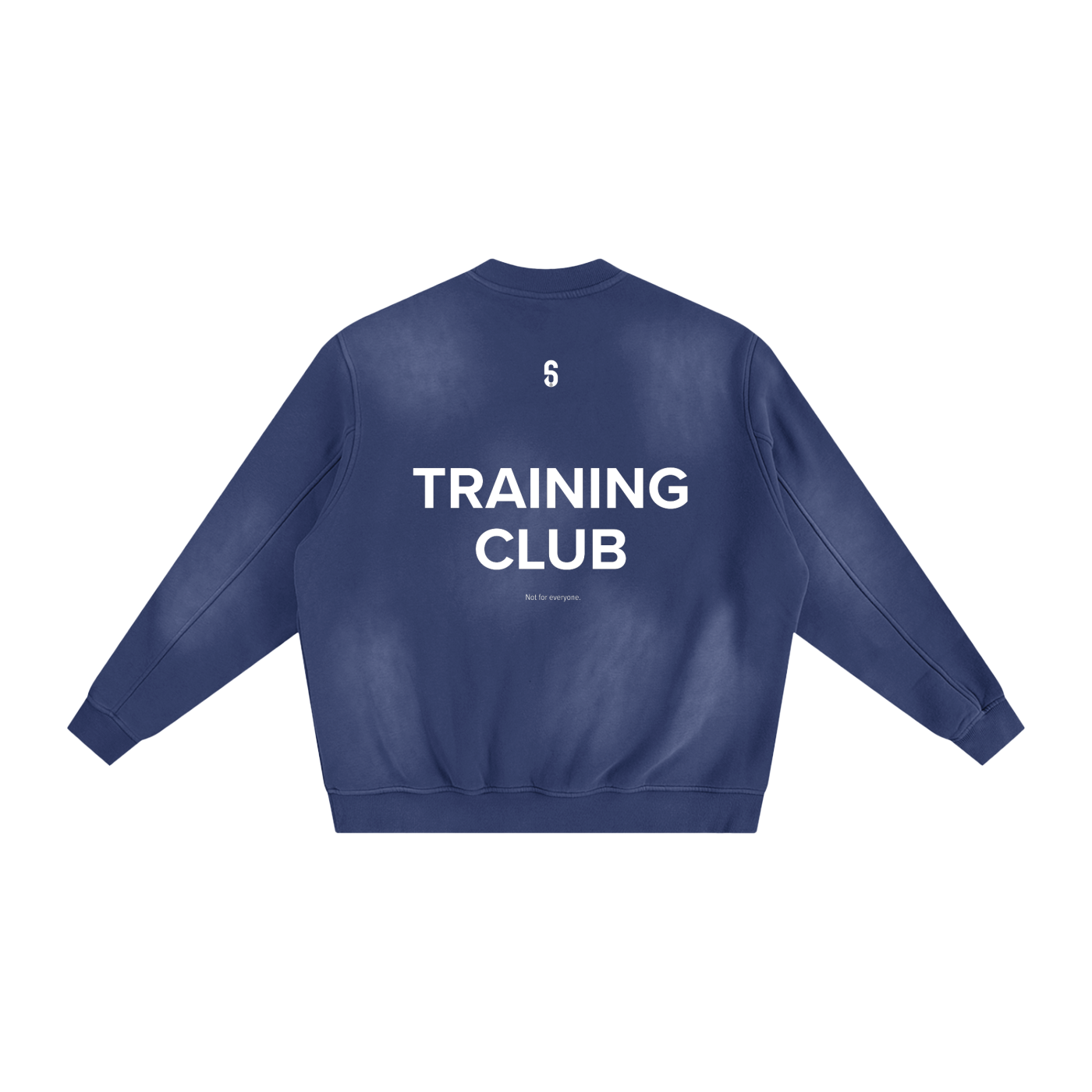 Dos du sweatshirt bleu 6AM avec illustration cheval, coupe boxy oversize, coton éponge 400GSM, finition sunfade.