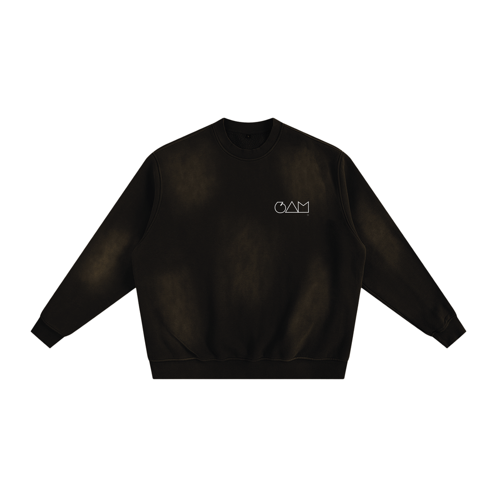 weatshirt noir 6AM coupe boxy oversize, coton éponge français 400GSM, finition sunfade, intérieur molletonné.