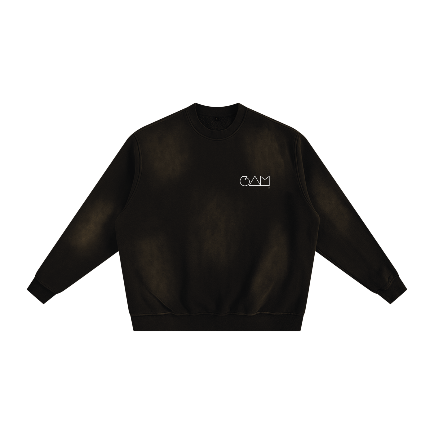 weatshirt noir 6AM coupe boxy oversize, coton éponge français 400GSM, finition sunfade, intérieur molletonné.