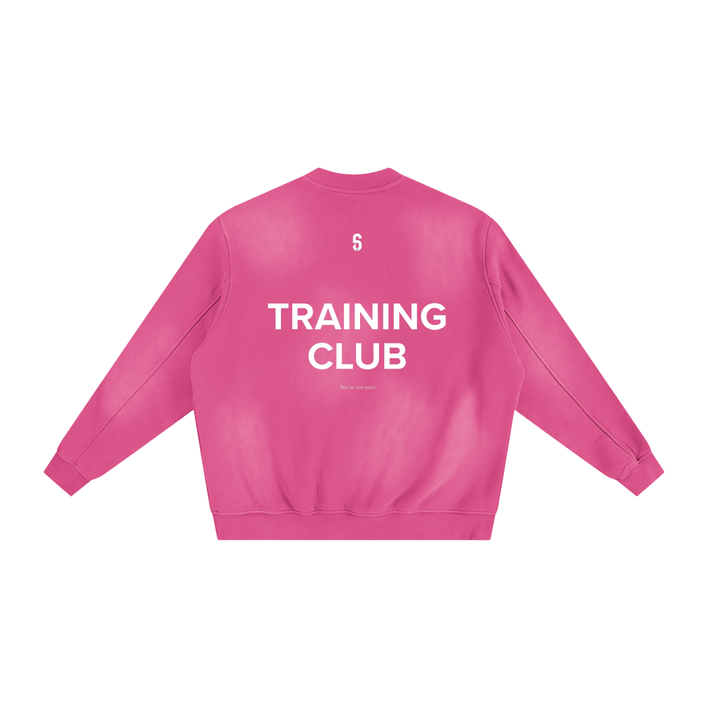 Dos du sweatshirt rose 6AM avec illustration cheval, coupe boxy oversize, coton éponge 400GSM, finition sunfade
