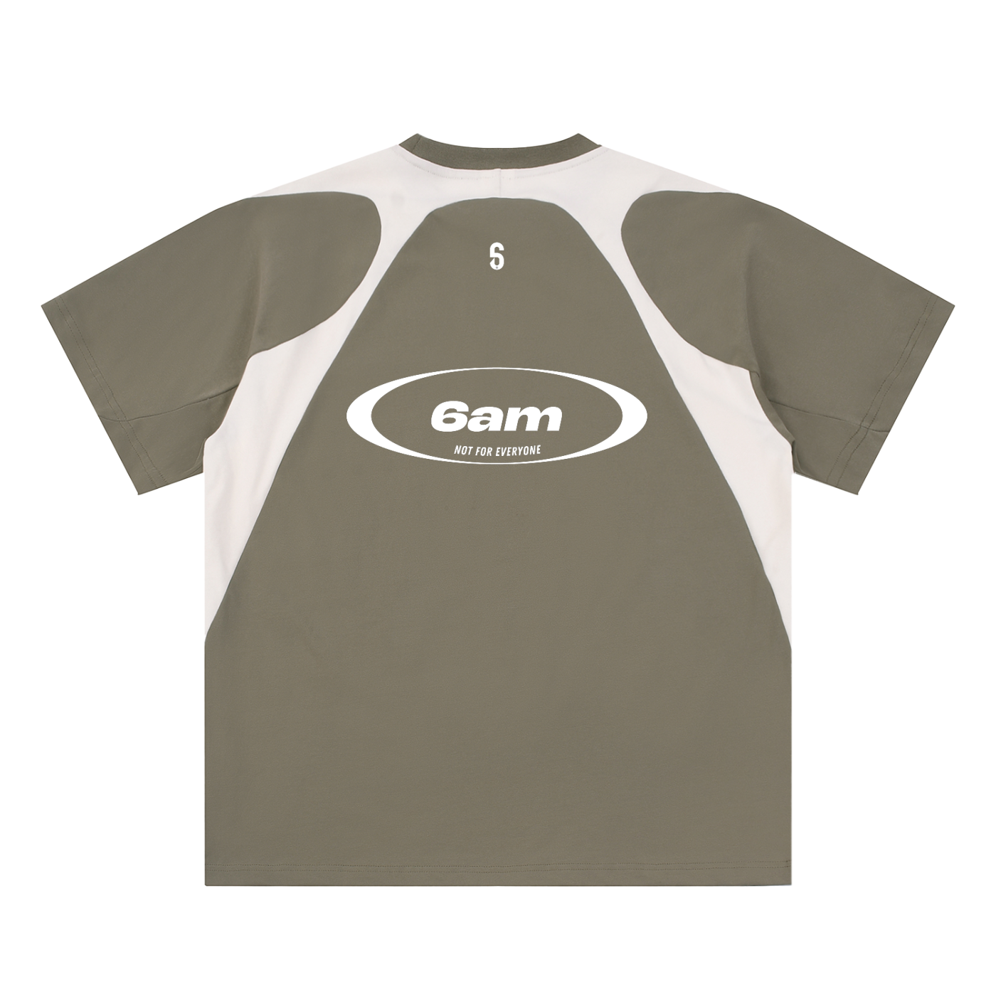 Dos du t-shirt gray coffee – logo ovale blanc “6am – not for everyone”, équilibre streetwear et performance.