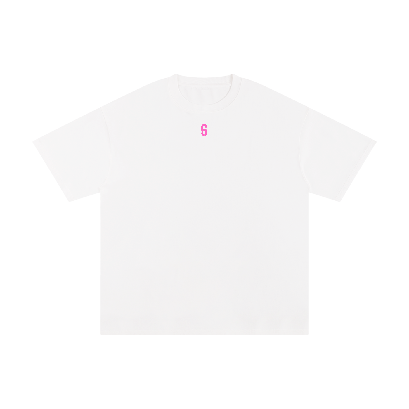 Face avant du t-shirt blanc "Crew Limited" 6AM – lettrage "6" rose en poitrine, design minimal.