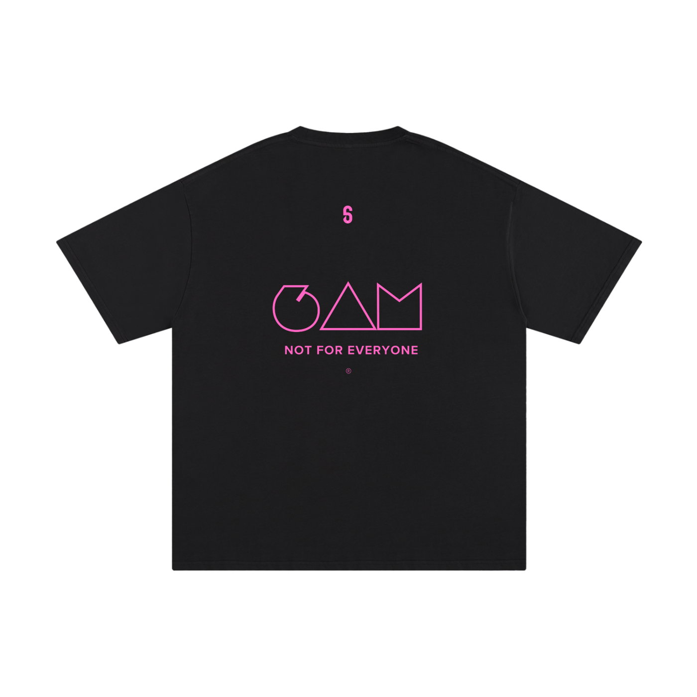 Dos du t-shirt noir Crew – logo 6AM + "Not for everyone" en rose, statement identitaire.