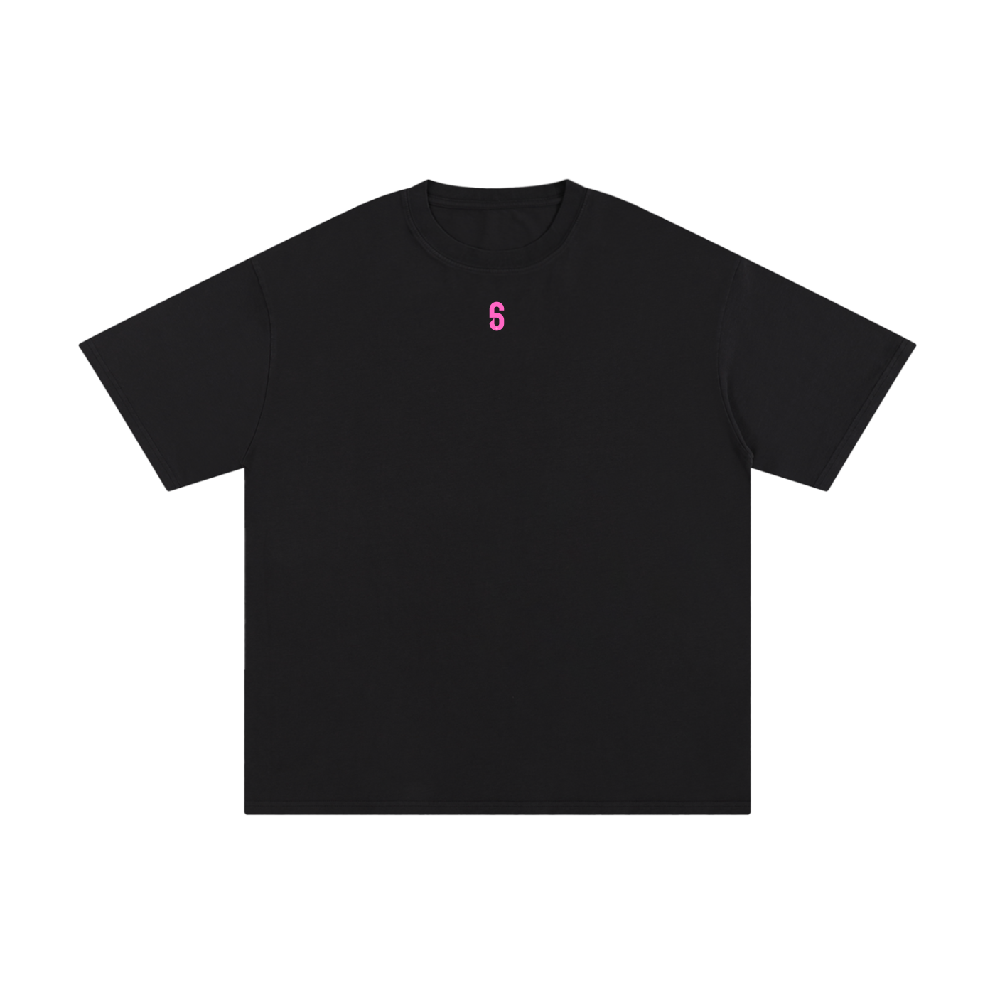 T-shirt noir "Crew Limited" 6AM – logo "6" rose centré poitrine, coupe technique structurée.